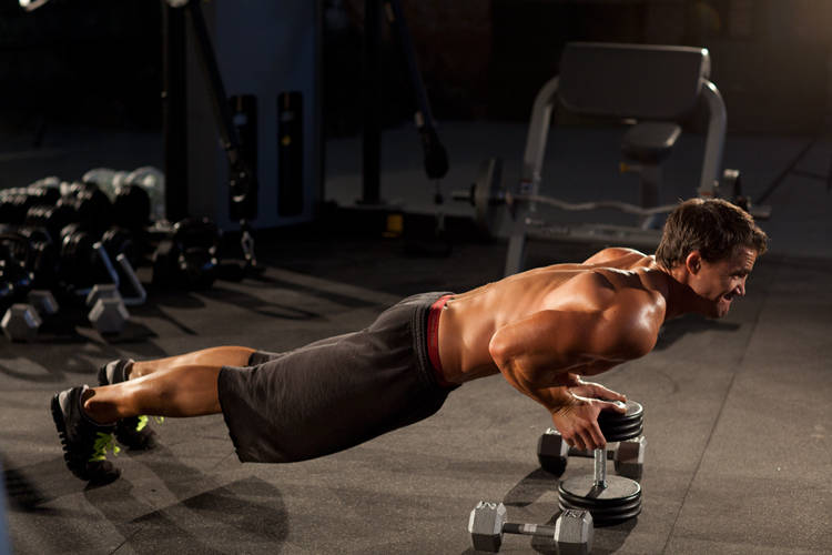 Close-Grip Push-Up off of a Dumbbell
